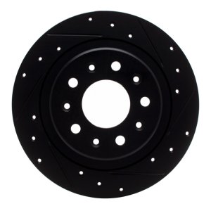 Buick LaCrosse Brake Rotor (1) - Rear Right - R1 Concepts - Drilled & Slotted - Black - `16-`25